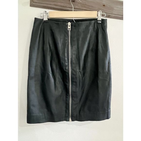 Allsaints Womens Knee Length Full Zip Leather Pencil Skirt Dark Green Size 6 - Picture 2 of 3